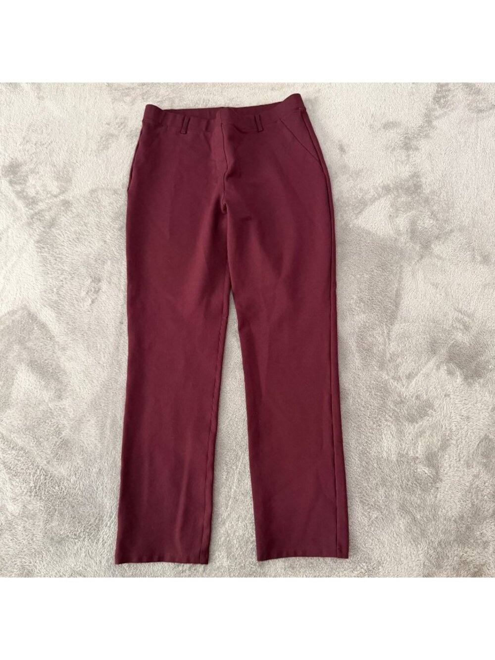 Quince Ultra Stretch Ponte Knit Pull On Straight Leg Pants LARGE Burgundy